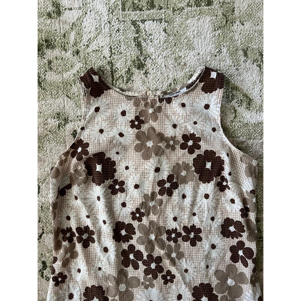 Vintage 90s Brown Floral Shift Dress | Mod Daisy Print Mini Dress - Picture 2 of 6